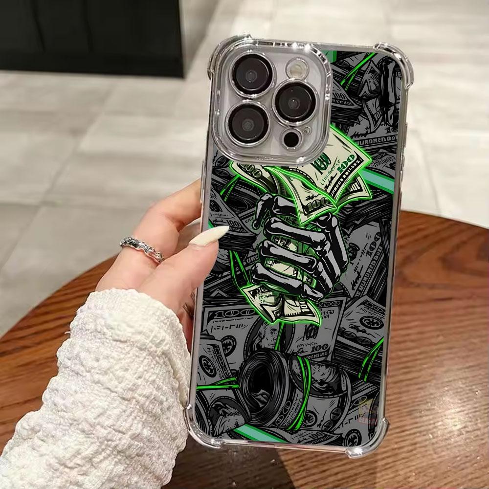 Черный Доллар Время Деньги Чехол для Телефона для iPhone 11 13 15 16 17 Pro Max 14 Plus 17Air 16E 13 Pro 12 Mini 17Pro Мягкий Прозрачный Чехол