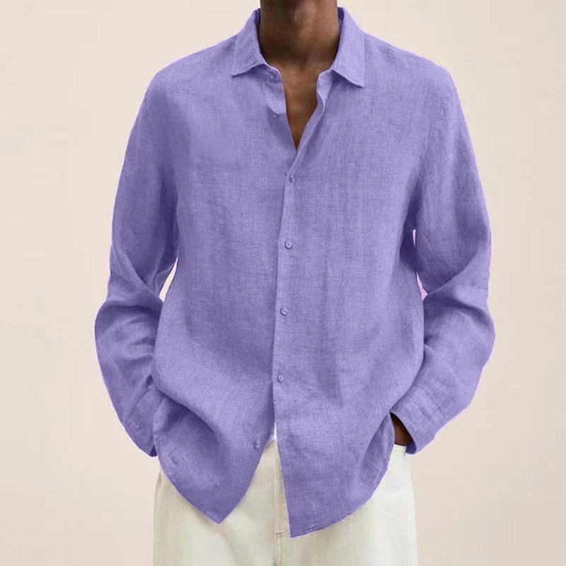 Designer Spring Summer Men's Casual Cotton Linen Solid Color Long Sleeve Shirts Loose Shirts