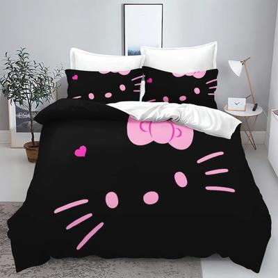 Постельное белье Hello Kitty Детский комплект постельного белья для дома Двуспальный 3-предметный комплект 1 пододеяльник Роскошный 100% полиэстер Современный с принтом