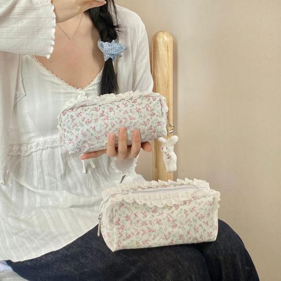 Girls Pencil Pouch Cute Floral Pencil Case Large Capacity Zipper Pen Bag Makeup Bag School Supplies for Students Girls Office Travel