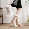 Winter Warm Mid-Calf Boots for Women Anti-Slip Faux Fur Lining Embroidered Snow Booties Women's Fleece Lined Side Zipper Wedge Walking Boots Shoes