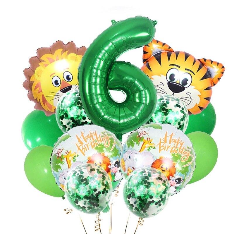 13pcs Animal Tiger Lion Foil Balloons Jungle Safari Party Set Kids 0 1 2 3 4 5 6 7 8 9 Years Birthday Party Decoration Supplies