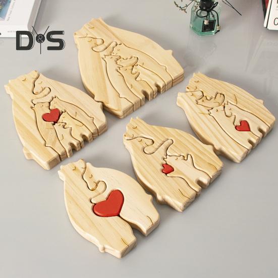 Персонализированная деревянная головоломка с медведем и фамилией от 2 до 7, деревянная головоломка с медведем, настольная фигурка, индивидуальная скульптура с фамилией для молодых родителей