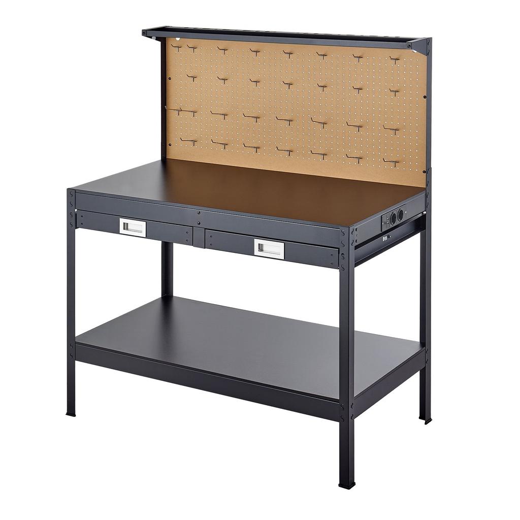 VEVOR Hardwood Workbench, 110 kg Weight Capacity, 1200 mm Heavy Duty Workbench with Pegboard, 4 AC Outlets & 2 USB Ports