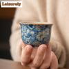 1PCS Chinese Blue and White Ceramic Teacup Anti Scaling Handmade Flowers Porcelain Tea Bowl Travel Meditation Cup Tea Set 70ml