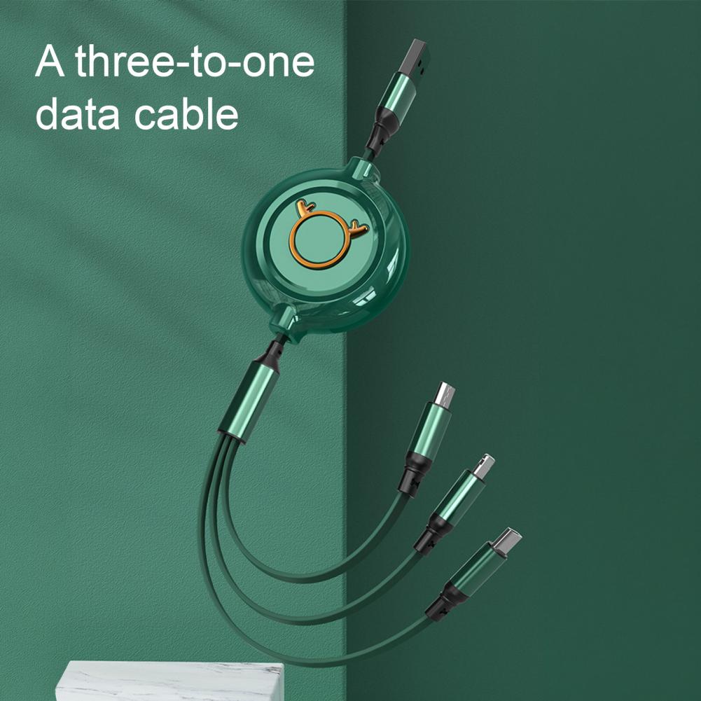 3 in 1 USB Telescopic Charger Cable 3A Fast Charging Cord for Apple Androids 30cm-120cm Adjustable Length Charging Digital Cord