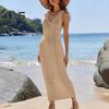 Женский пляжный сарафан с V-образным вырезом, вязаный крючком, ажурное макси-платье, трикотажное, регулируемые бретели, защита от солнца, пляжная одежда