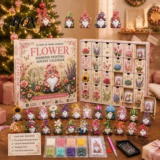 Faux Diamond Art Kits for Adults 24-Day Gnome Advent Calendar, Ornaments DIY Christmas Party Favors Kit, Handmade Hanging Tree Wreath Home Decor