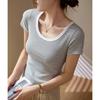 Pure Cotton Striped Short-sleeved T-shirt for Women's Summer Curved New Round Neck Slim Base Top