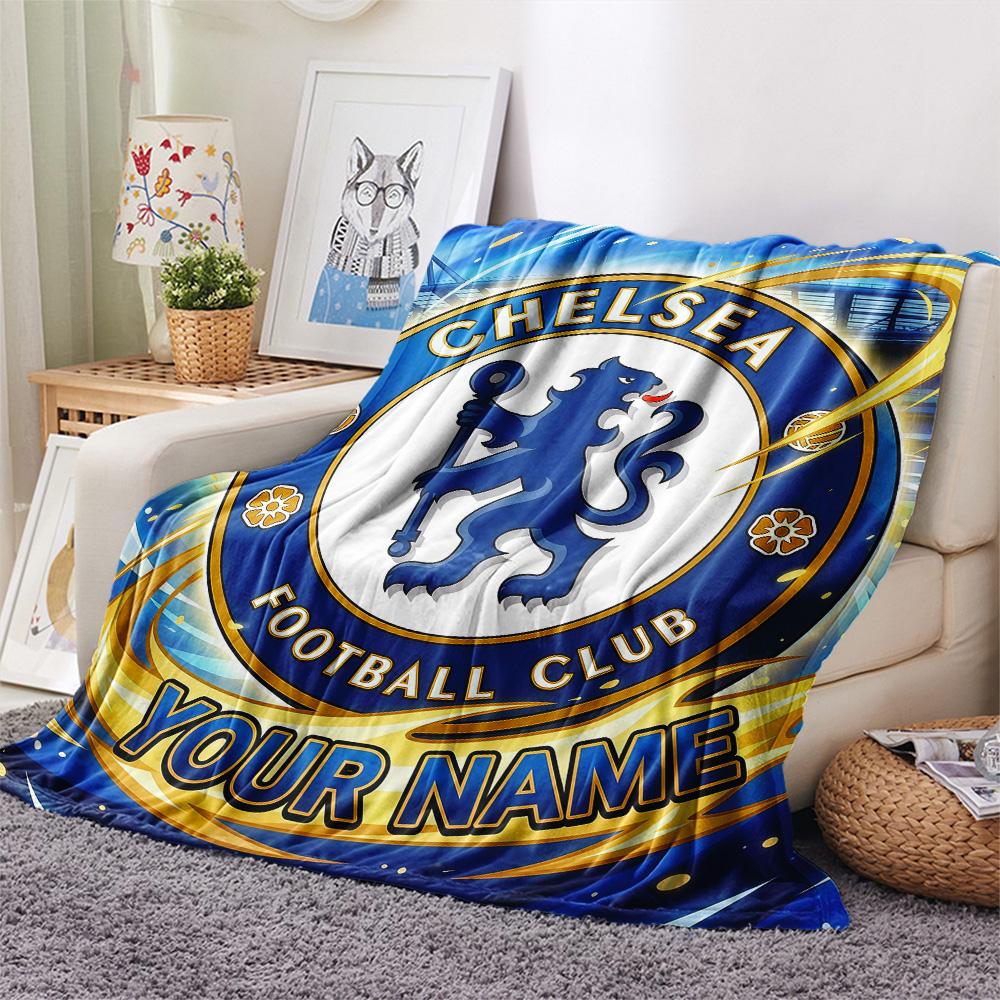 Custom Name Chelsea Football Club Flannel Blanket, High quality Comfortable for All Seasons, Home Decor, Warmth and Comfort