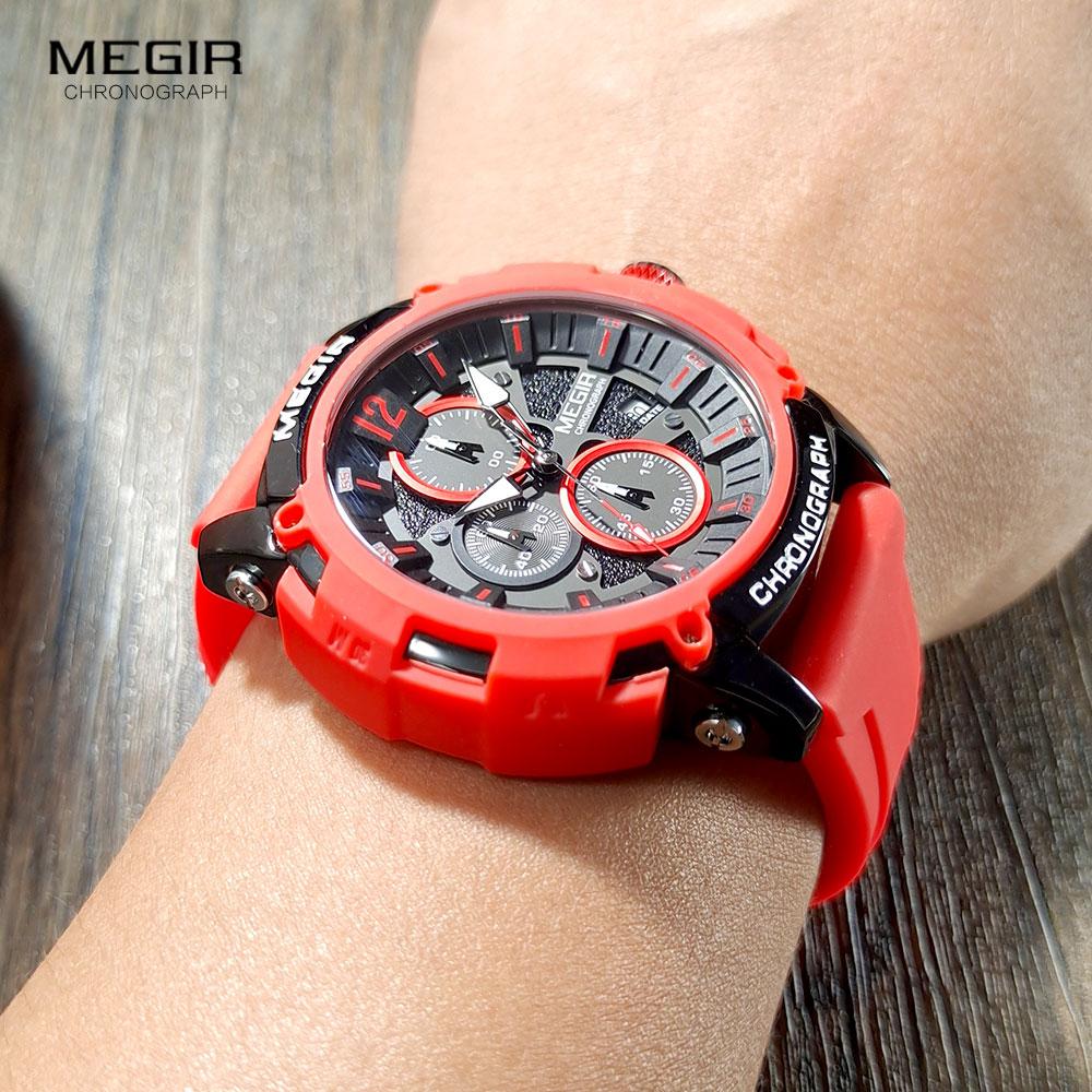 Red Watch Men Military Sport Silicone Strap Chronograph Quartz Wristwatch with Luminous Hands Date 3atm Waterproof Orange