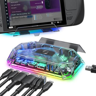Док-станция JSAUX RGB для Steam Deck HDMI и DisplayPort Gigabit Ethernet Slot (OLED)/ROG Ally/Legion Go, док-станция 12-в-1, 4K@120 Гц USB-C 3.2 USB-A