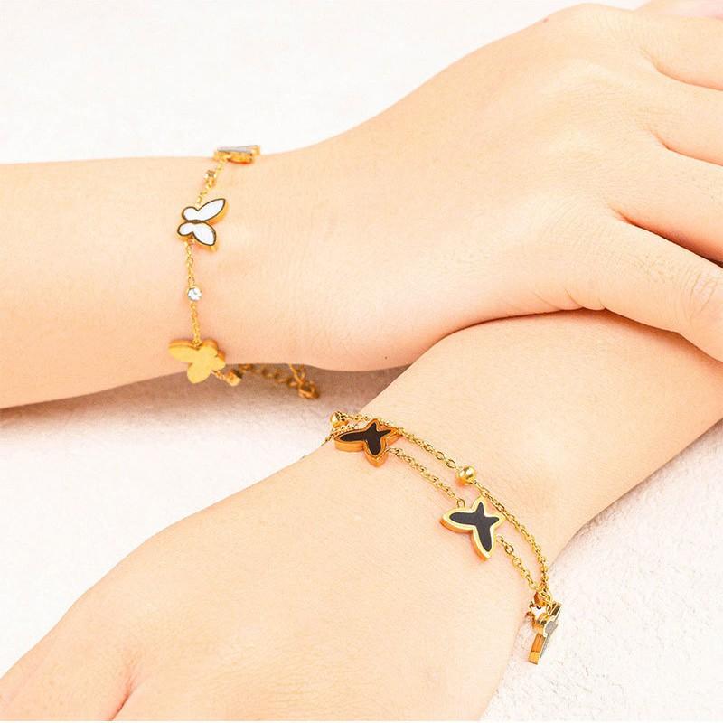Fashion Titanium Steel Bracelet Fritillary Stacked Butterfly Women's Niche Bracelet Design Sense Bracelet Does Not Fade