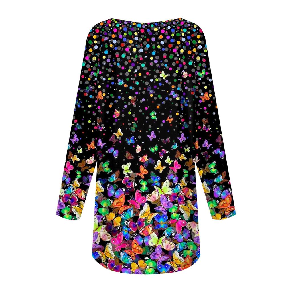 Women's Casual Fashion Floral Print Long Sleeve O-Neck Pullover Top Blouse