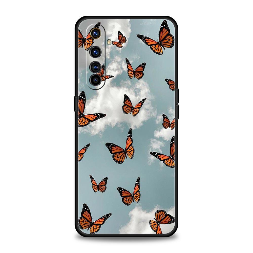 butterfly Phone Case For Realme 10 9 8 5G 7 6 GT2 Pro Plus 9i 8i C21 C11 C25 C35 GT Neo 2 3 3T Soft Silicone Black Cover Coque