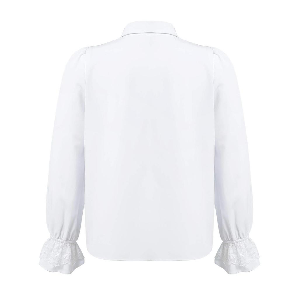 Рубашка в стиле Ренессанс для мальчиков с длинными рукавами, кружевными манжетами, застежкой на пуговицы спереди, однотонный винтажный костюм
