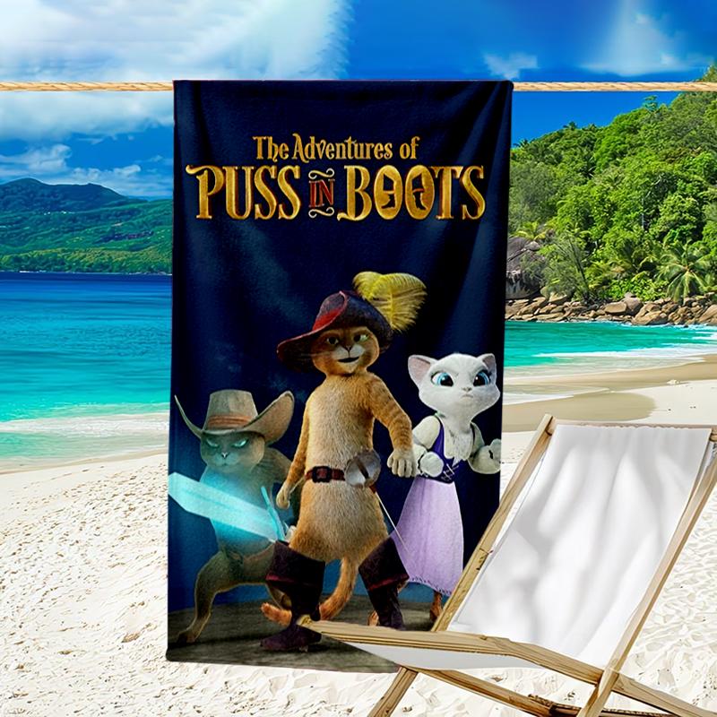 Ultra-Soft Beach Towel with Puss In Boots Theme,Ideal for Pool - Camping, Diving - Perfect Travel Essential, Vibrant Beach Towel.