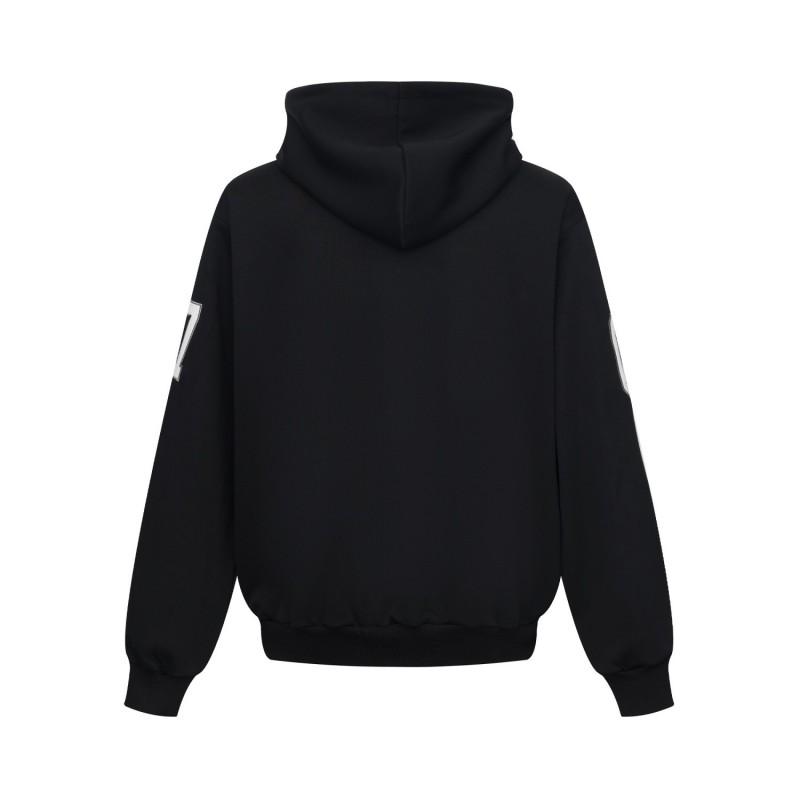 Unisex Vintage Sport Hooded Zip-Up Sweatshirt With Embroidery Loose Fit Fall Casual Top