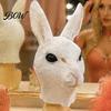 Non-stuffy Halloween Face Cushion Rabbit Head Masque for Adults, Realistic Bunny Latex Hood, Breathable Stage Performance Animal Costume Carnival