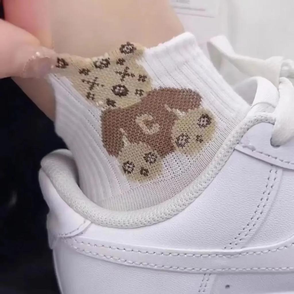 5 Pairs Women Cartoon Teddy Bear Patterned Ankle Socks Versatile Fashion Breathable Comfortable Funny Casual Harajuku Sock