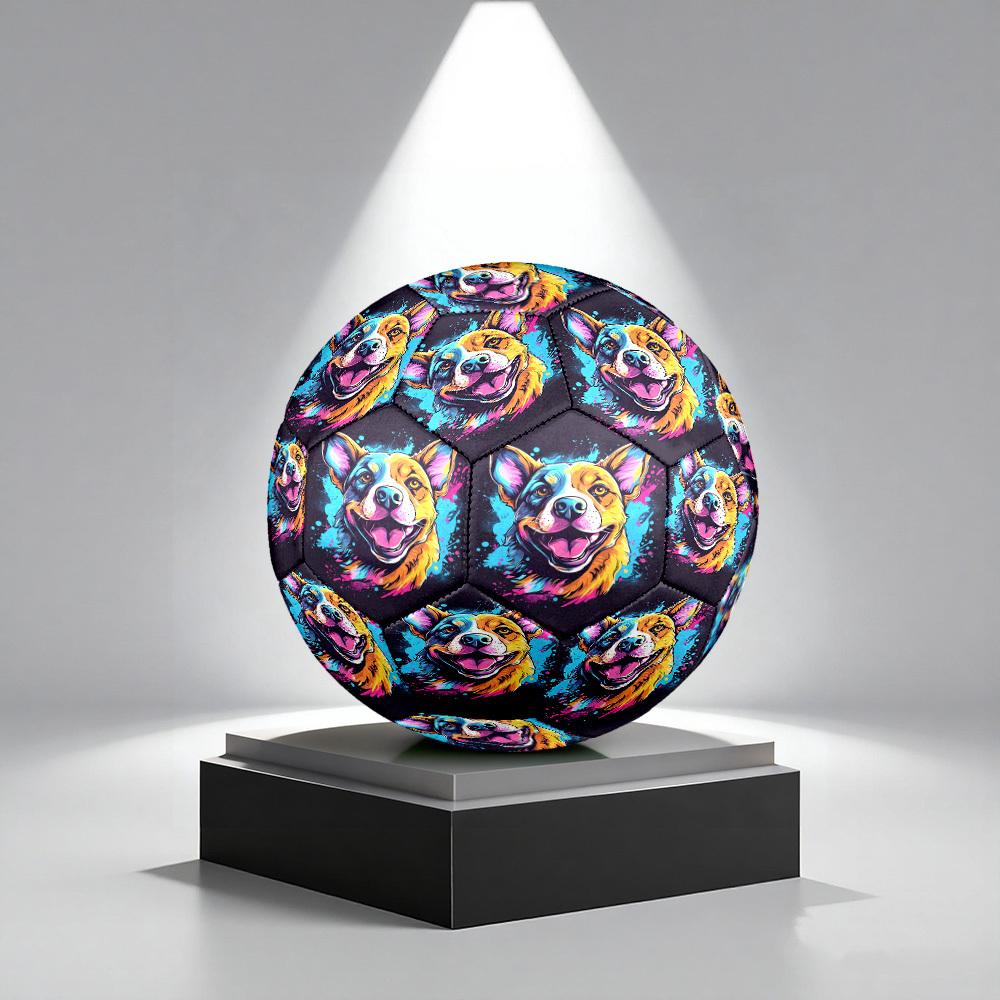 1pc Colorful Dog Art Size 5 Soccer Ball Professional Match Training Football Indoor &Outdoor Sports Ball Lightweight Durable c6583