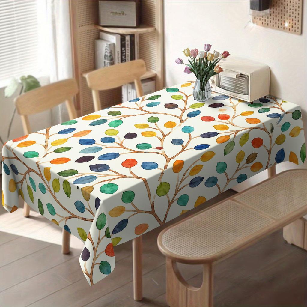 Cute Cat & Floral Pattern Polyester Tablecloth - Adorable Dining Table Cover, Charming Home Kitchen & Party Decoration