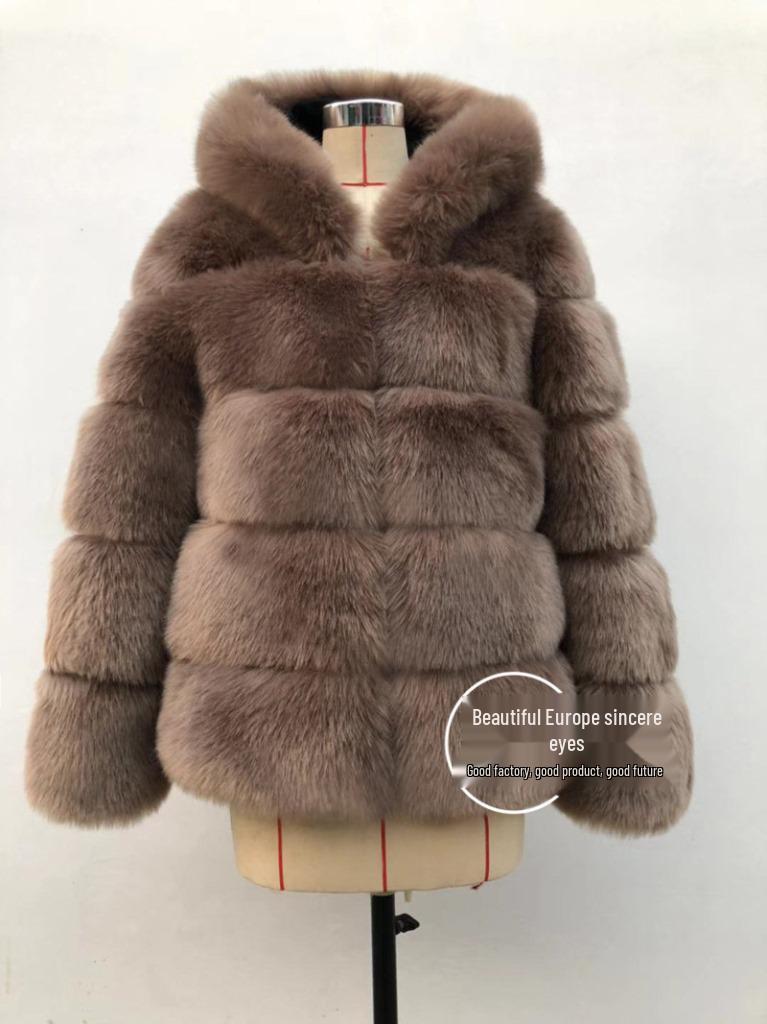 Женское пальто из искусственного меха с капюшоном из искусственного меха лисы, Европейский и американский стиль 2019 года, В наличии