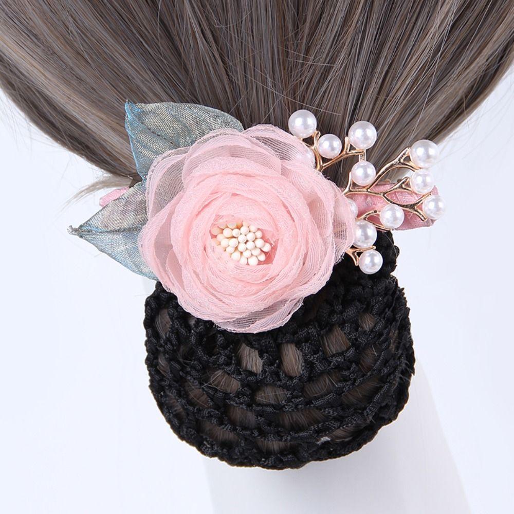Korean Style Pearls Crochet Bun Net Bun Snood Rose Lace Hair Net Office Lady