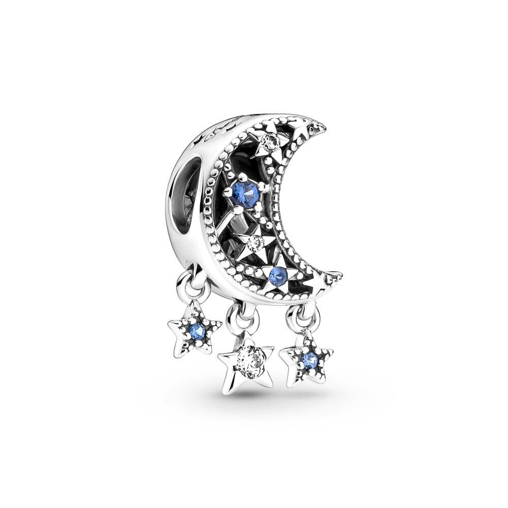 Стерлингового серебра Galaxy Blue & Star Murano, Star & Crescent Moon Charm для женщин подарок на день рождения браслет DIY ювелирные изделия