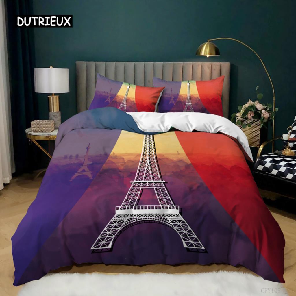 Пододеяльник с изображением Эйфелевой башни King Paris Eiffel Tower Blue White Red Комплект постельного белья из полиэстера с всемирно известным архитектурным рисунком