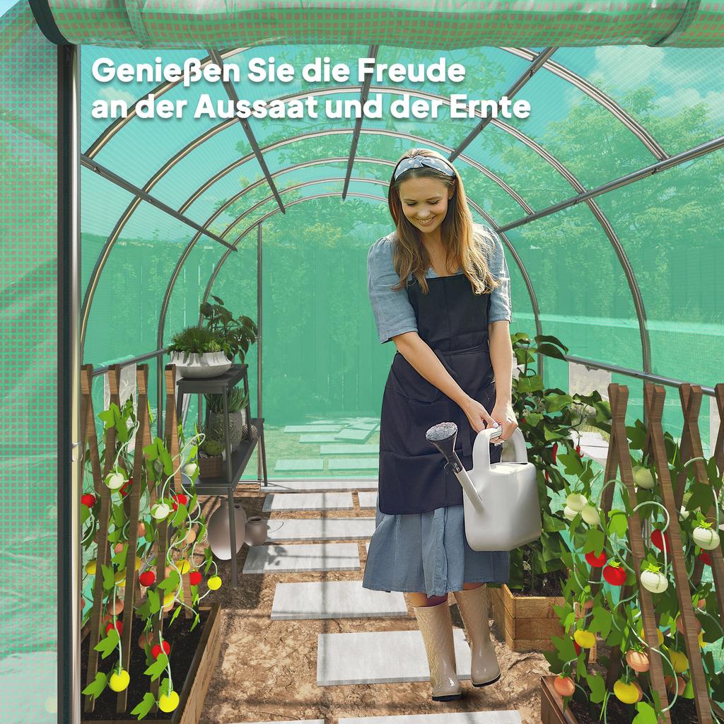 Polytunnel Greenhouse With Plastic Cover And Steel Frame Walk In Greenhouse Tent With Roll Up Doors Green