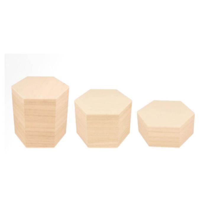 Boîtes en bois - ARTEMIO - Hexagonales - Ø 13 cm - 3 pièces - Beige