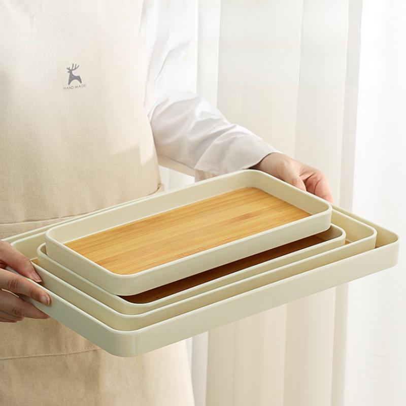 Imitation Bamboo Grain Tray Home Tea Tray Coffee Dessert Plate Fall-resistant Diamine Flat Plate Japanese Simple Dinner Plate