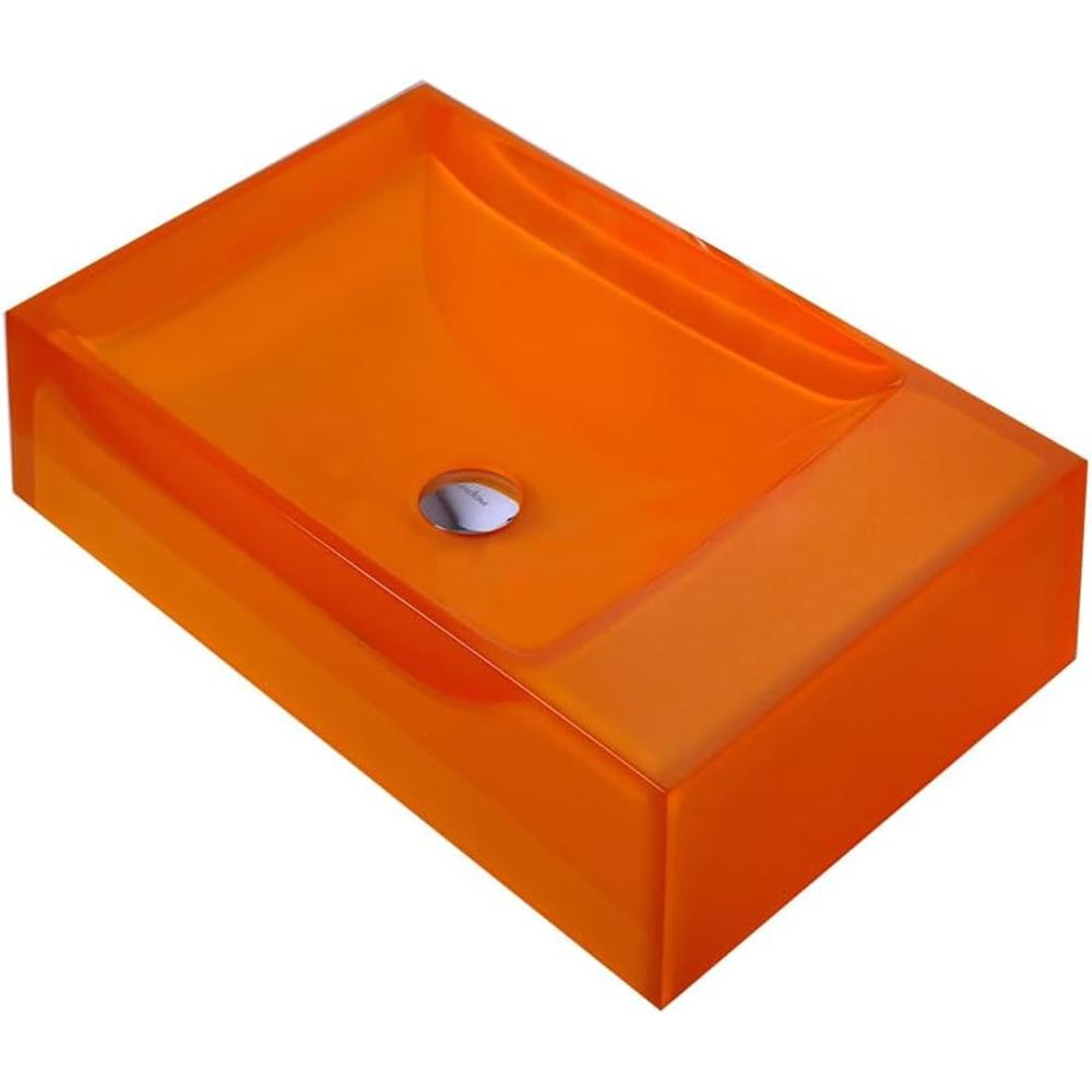 Bathroom Transparent Resin Vessel Sink Cloakroom Rectangular Countertop Orange Washbasin