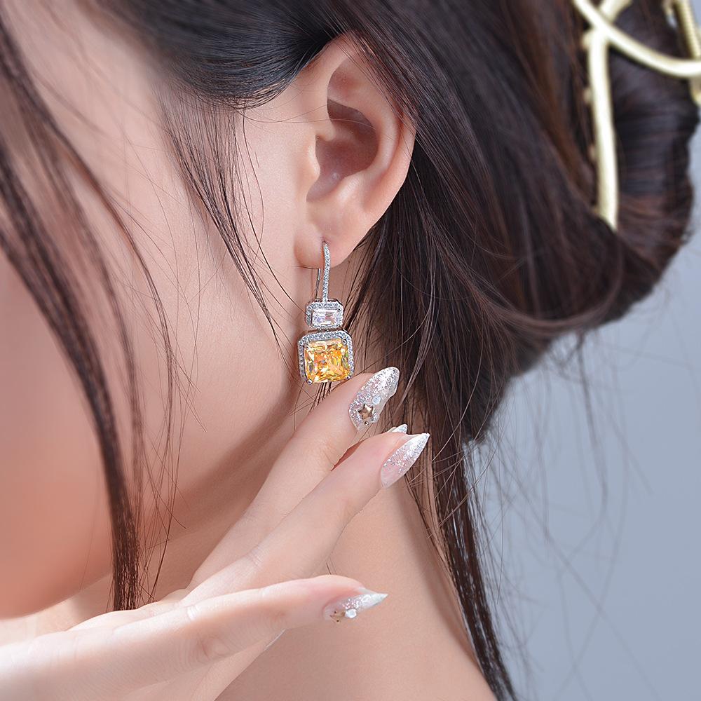 Gica Gema Серьги-капли с высокоуглеродистыми бриллиантами, стерлинговое серебро 925 пробы, 10*10 мм, 9 карат, желтый драгоценный камень, романтические ювелирные украшения, подарки для свадебной вечеринки, новый тренд