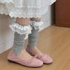 Носки с махровым следом, летние носки с кружевной кромкой, однотонные бесшовные носки, носки до середины икры для женщин