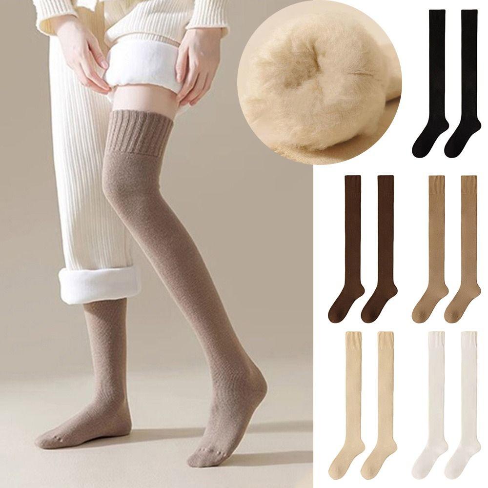 1 Pair Solid Color Women's Socks Thicken Over-Knee Socks Warm Thick Stockings Autumn and Winter