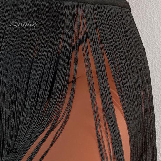 Женская сексуальная пляжная юбка с высокой талией и кисточками, летняя однотонная мини-юбка с бахромой, костюм для вечеринки, Клубная одежда