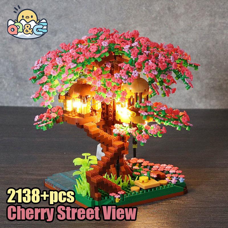 Non-Toxic Mini Sakura Tree Building Blocks Set Diy Cherry Blossom Bricks With Light Treehouse Model Ornament Romantic Gift For Childrenfriend