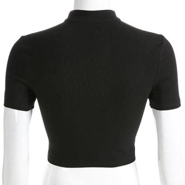 Women Fashion Punk Gothic Sexy Blouse Halter Short Sleeve Square Neck Bare Midriff Shirt Tops
