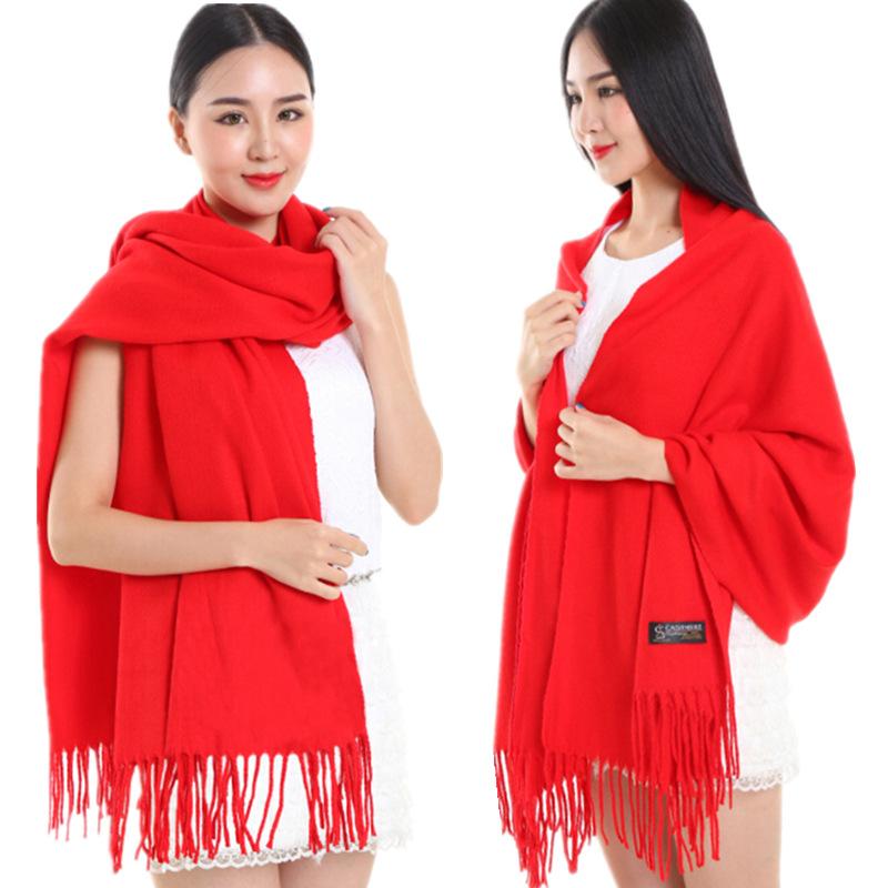 Warm Solid Color Cashmere Wool Scarf Winter Tassel Unisex Shawl Solid Color Scarf for Women