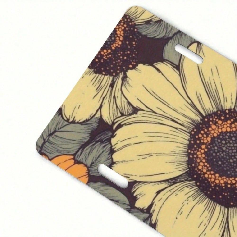 2D Flat Bright Floral License Plate Frame, Waterproof Aluminum Front Car Tag Cover, Universal 5.9x11.8 Inch