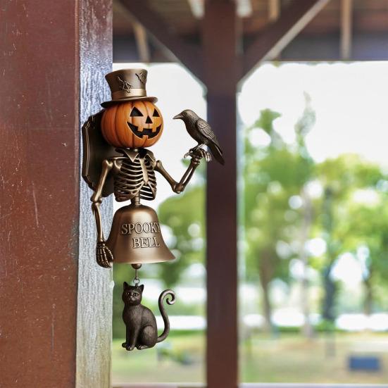Halloween Door Bell Ornament Vintage Metal Witch Reaper Ghost Pumpkin