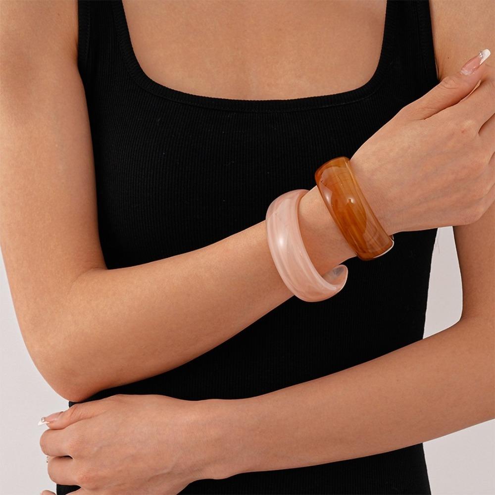 Hip Hop Irregular Wide Bracelet Geometric Retro Hand Ring Temperament Acrylic Bangle Women