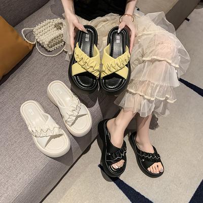 Сказочный ветер толстоподошвенные крутые тапочки женские 2025 лето новые круглый носок толстая подошва удобные и универсальные женские тапочки на одном ремешке