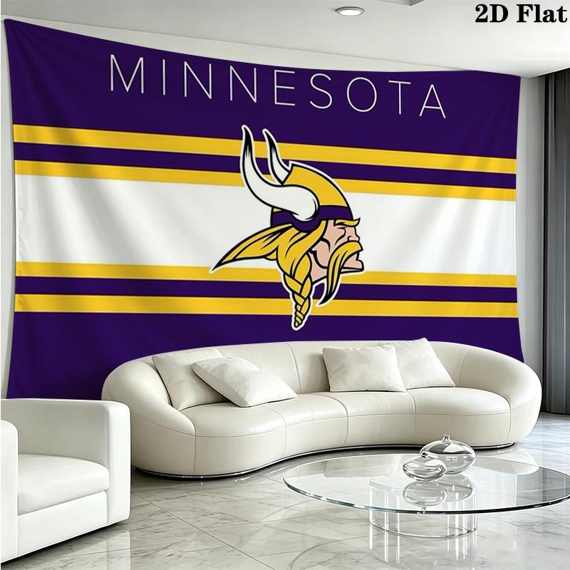 Minnesota Vikings Logo Wall Tapestry Aesthetic Wall Hanging Printed Fabric Blanket Decorative Tapestries for Bedroom Living Room Home Decor