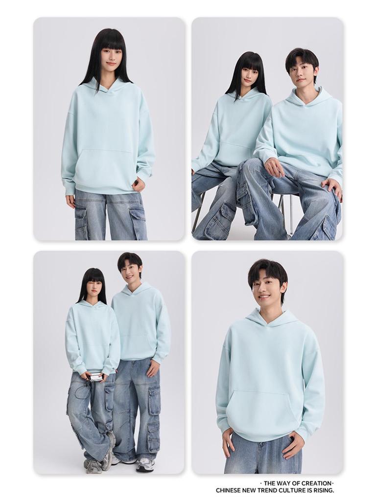 400g Heavyweight Five-Thread Liquid Cotton Solid Color Pullover Hoodie with Loose Drop Shoulders