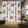 Whimsical Fire Truck Shower Curtain, Red & Green Stripes With Cartoon Trucks & Trees, Fade-Resistant Polyester, Fun Bath Decor