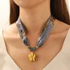 316L Stainless Steel Gray Ribbon Chain Classic 5-Leaf Flower Pendant Necklace Women 18k Gold Plated Waterproof Jewelry
