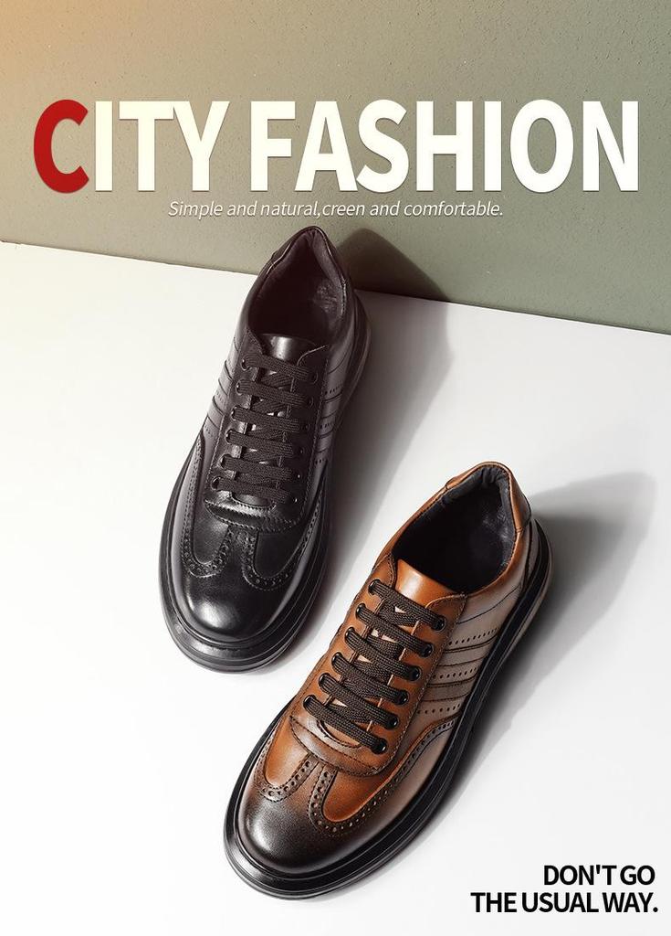 Мужская модная обувь в стиле business casual, увеличивающая рост, из кожи - Корейский стиль, Стильная и прочная